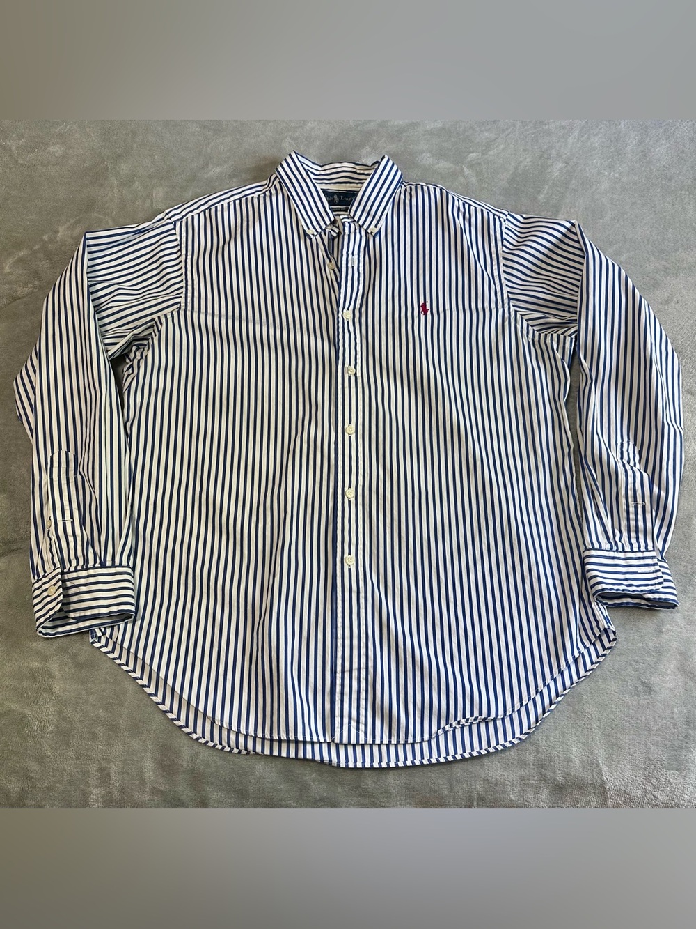 Men’s Ralph Lauren Navy & White Vertical Stripe Button-Down Shirt- LARGE